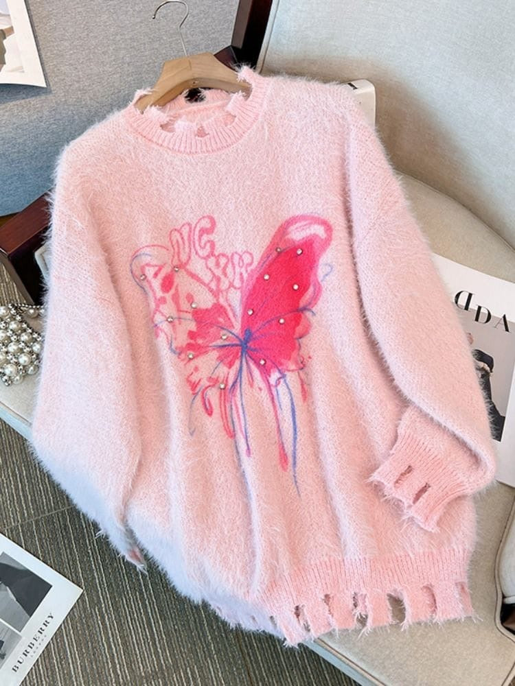 Butterfly pink sweater THEHAZELAVENUE