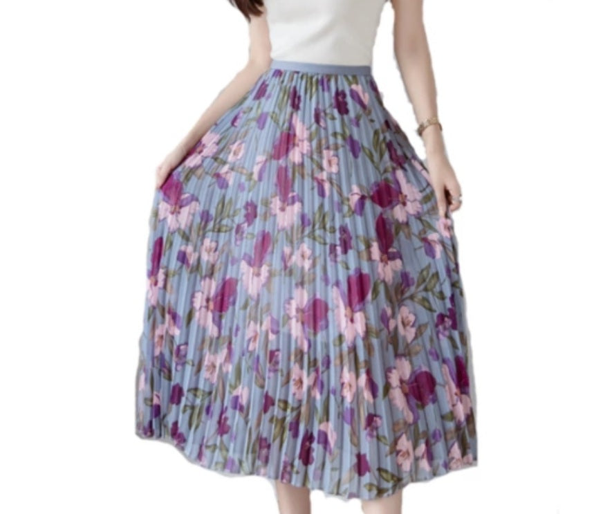 Purple Garden - Pleated Skirt