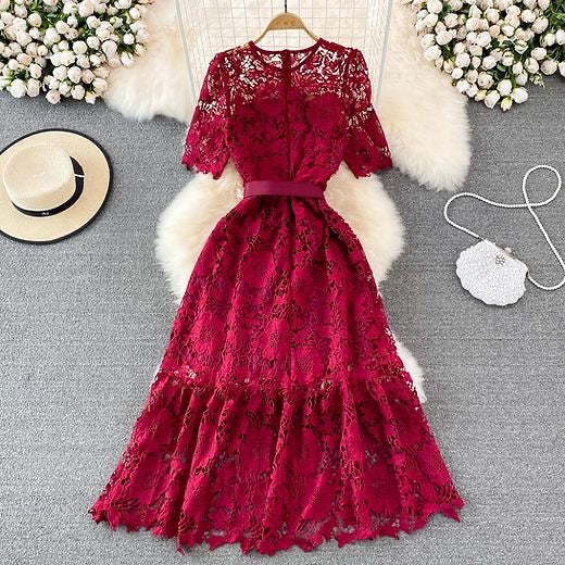 Heather laced dress red