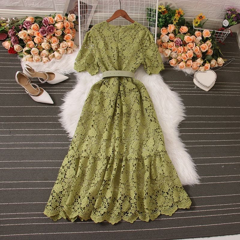 Heather laced dress green with belt