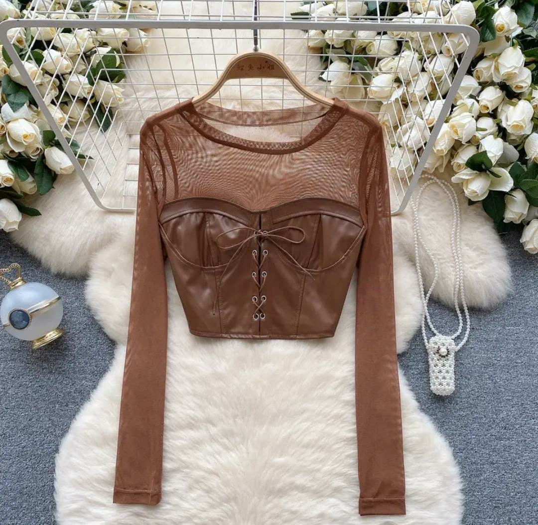 Laura leather mesh top