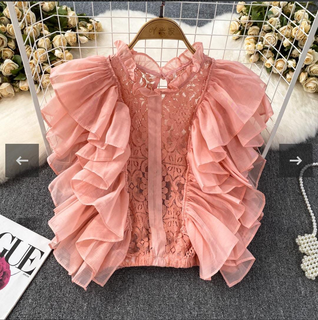 Russian ruffled top peach