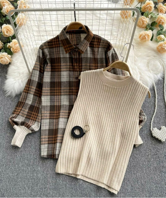 Helen plaid shirt beige