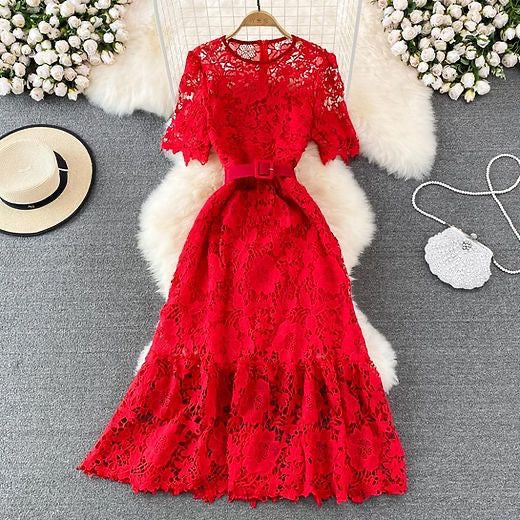 Heather laced dress red