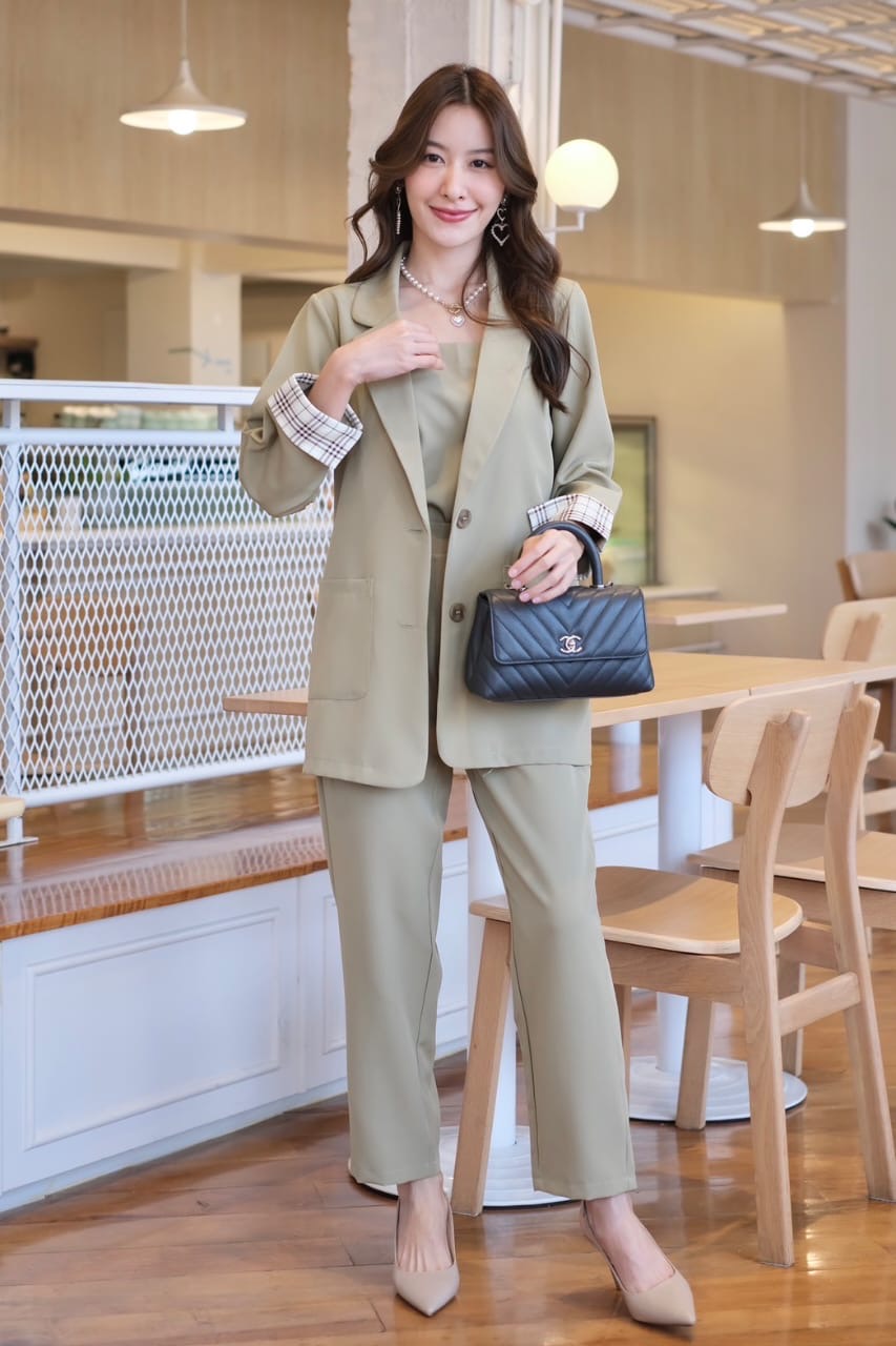 Cynthia blazer set olive green