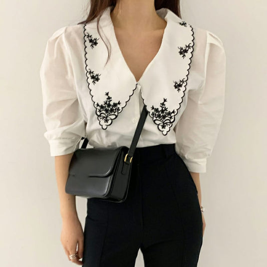 Lapel Luxury Embroidered Blouse