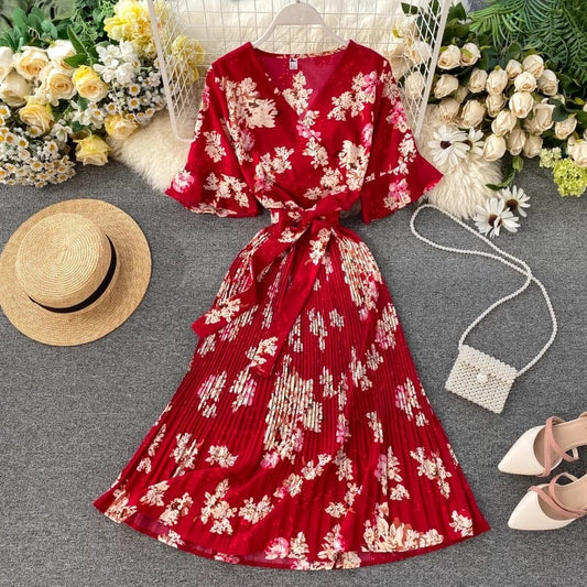 Natalia floral dress cherry