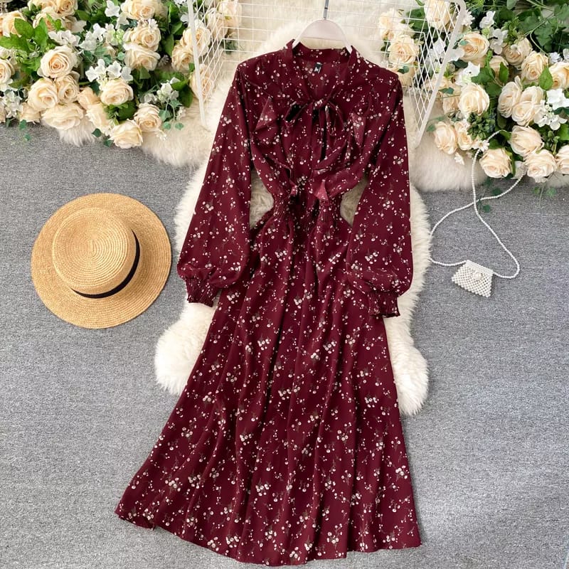 Norway printed dress maroon