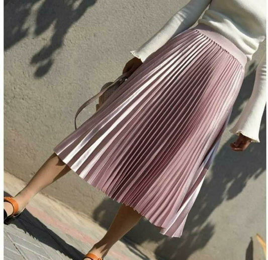 Chroma Metallic pleated skirt pink