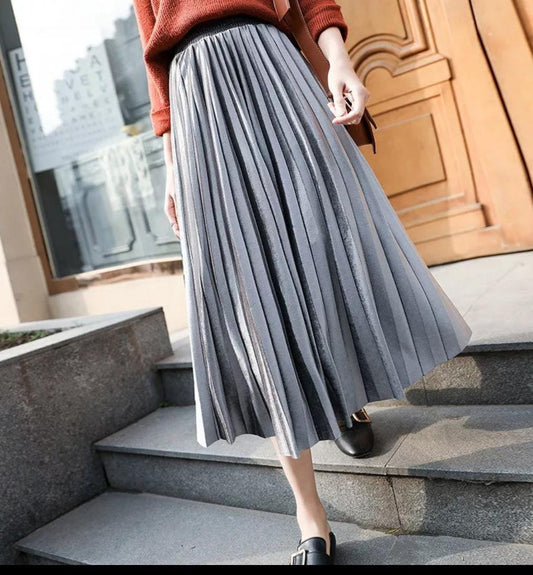 Chroma Metallic pleated skirt silver