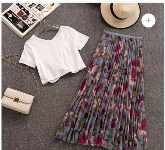 Purple Garden -crop top skirt set