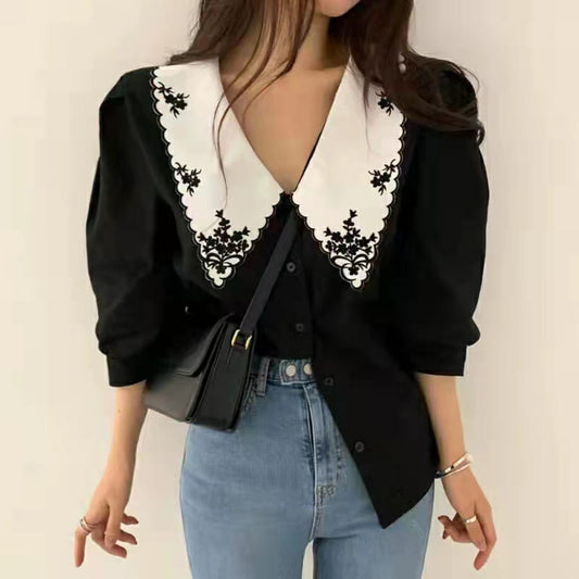 Lapel Luxury Embroidered Blouse