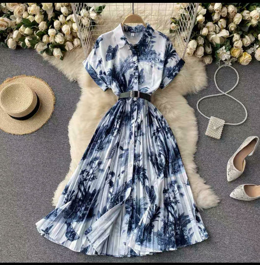 Holland printed dress navy blue