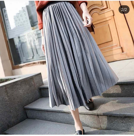 Chroma Metallic pleated skirt grey