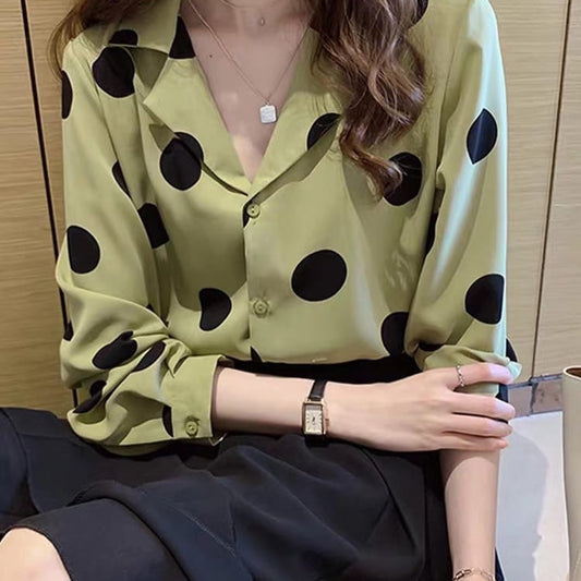 Polka dots shirt olive green