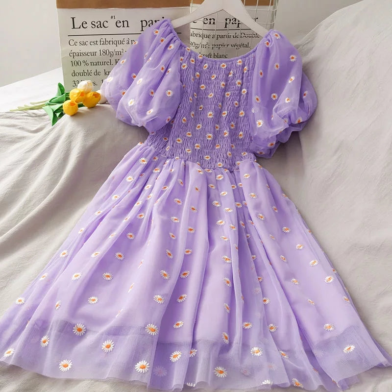 Daisy embroidered dress lilac