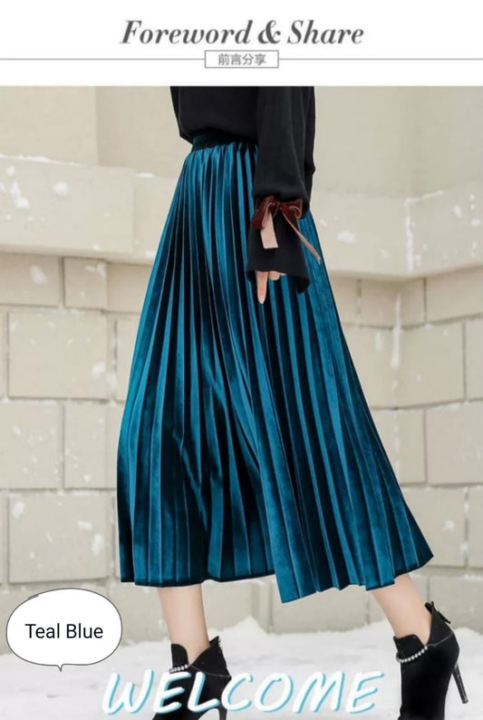 Chroma Metallic pleated skirt  blue