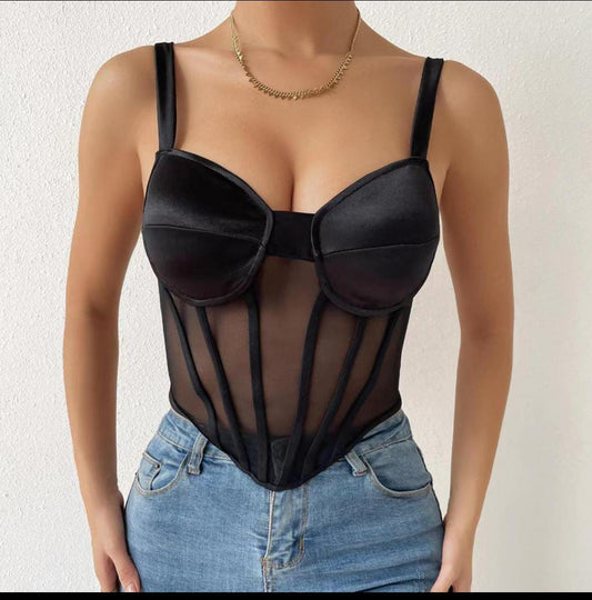 Mesh panel bustier cami top