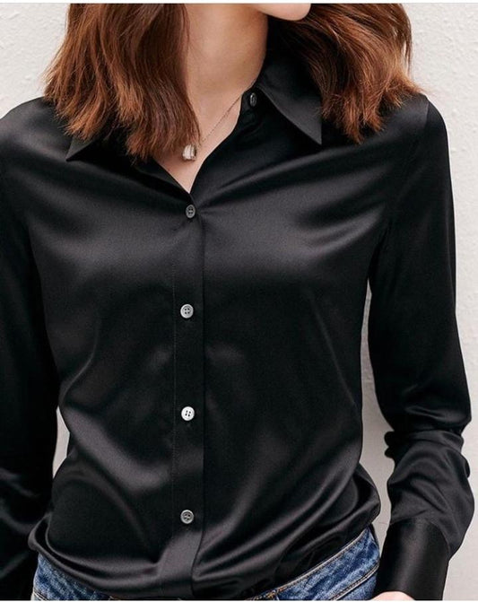 Smith Silk Satin Blouse- Black one size