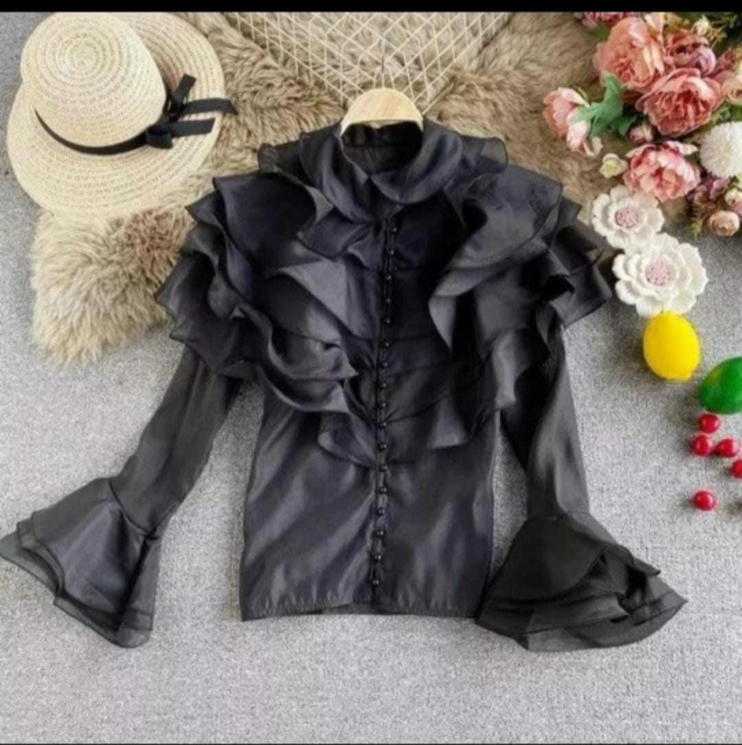 Hailey Ruffled Blouse-Black