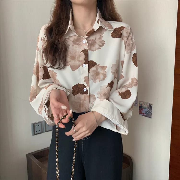 Cherry Blossom Formal Floral Shirt Beige